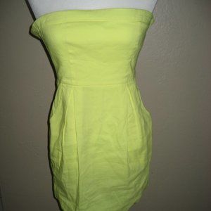 Theory Tyrah Crunch Linen Shift Dress Size 0 Yellow Pockets Strapless Mini